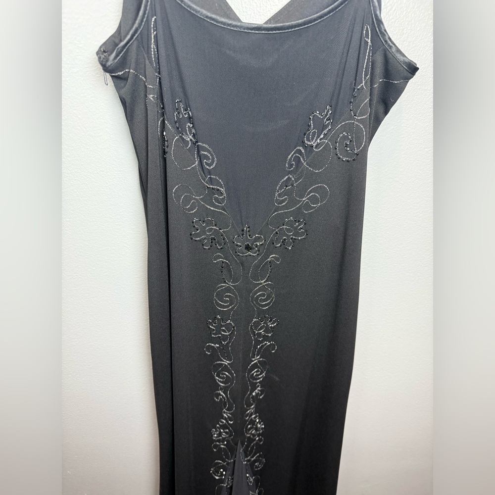 Betsy & Adam Vintage Women's Black Silk Beaded Maxi Dress Cocktail Party Size 8P - Picture 4 of 6